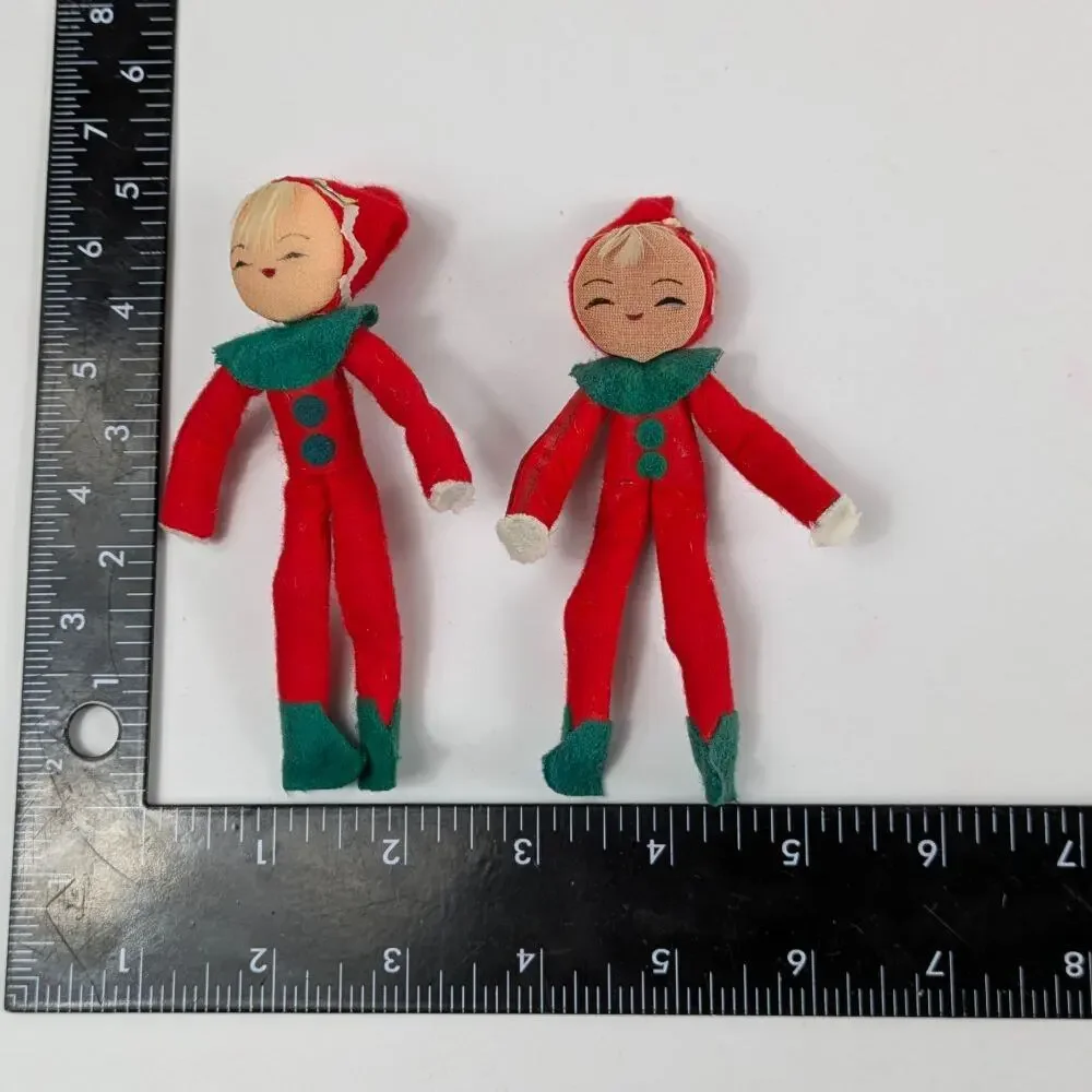 Vintage Felt Pixie Christmas Elves Poseable Christmas Holiday Decor Kitsch Nylon